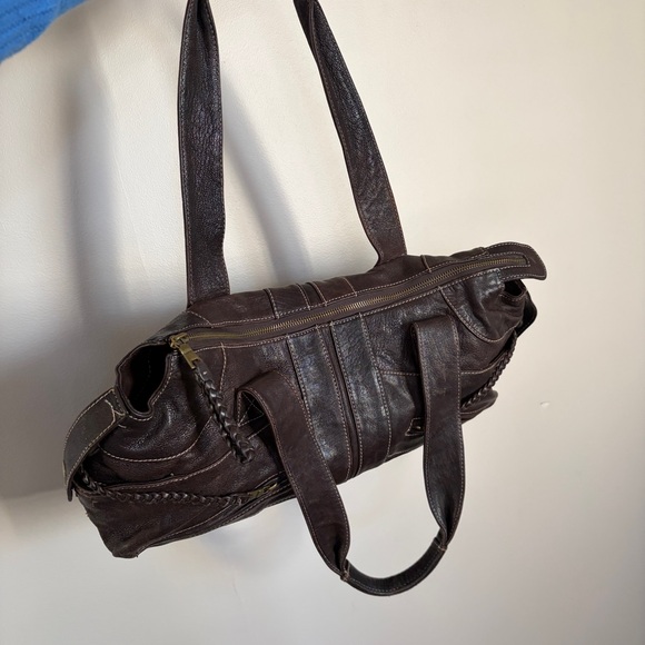 Danier dark brown genuine leather duffle shoulder bag - Picture 5 of 15